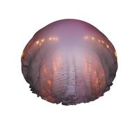 Cherry Blossom Lane - Gorro de ducha impermeable de doble capa para mujeres y hombres, protección del cabello para baño, máscaras faciales, spa