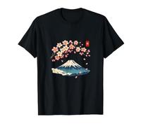 Cherry Blossom Mount Fuji Japanese Ukiyo-e Sakura Art Camiseta gráfica económica, Hombre, Negro, S