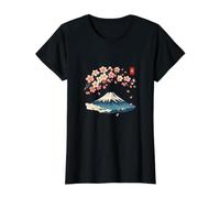 Cherry Blossom Mount Fuji Japanese Ukiyo-e Sakura Art Camiseta gráfica económica, Mujer, Negro, XL