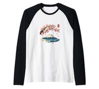 Cherry Blossom Mount Fuji Japanese Ukiyo-e Sakura Art Camiseta Manga Raglan