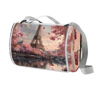 Cherry Blossom Paris - Manta de picnic impermeable, 150 x 145 cm, plegable, manta de playa al aire libre, asa de transporte antideslizante, alfombra de playa lavable y resistente a la arena para