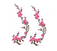 Cherry Blossom Patches, 2 Pack Embroidered Iron-On Floral Appliques (2pcs A)