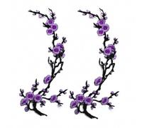 Cherry Blossom Patches, 2 Pack Embroidered Iron-On Floral Appliques (2pcs B)