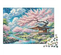 Cherry Blossom Puzzle for The Whole Family Cherry Blossoms with Japanese Pavilion for Women, Gifts for Men Adults & Kids 70x50cm/1000pcs