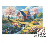 Cherry Blossom Puzzles 1000Pc Material Reciclado Fairy Tale Cottage Puzzle for Boy & Girl Divertido Present & Actividad for Hogar Ideal for Child‘s Birthday Gift 52x38cm/1000pcs