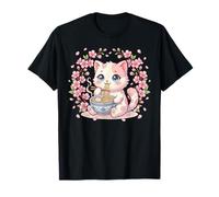 Cherry Blossom Ramen Cat Kawaii Anime japonés Fideos Sakura Camiseta