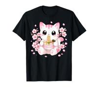 Cherry Blossom Ramen Cat Kawaii Anime japonés Fideos Sakura Camiseta