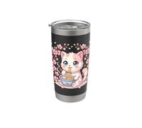 Cherry Blossom Ramen Cat Kawaii Anime japonés Fideos Sakura Vaso térmico de acero inoxidable de doble pared
