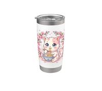 Cherry Blossom Ramen Cat Kawaii Anime japonés Fideos Sakura Vaso térmico de acero inoxidable de doble pared