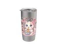 Cherry Blossom Ramen Cat Kawaii Anime japonés Fideos Sakura Vaso térmico de acero inoxidable de doble pared