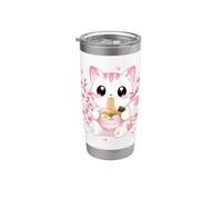 Cherry Blossom Ramen Cat Kawaii Anime japonés Fideos Sakura Vaso térmico de acero inoxidable de doble pared
