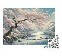 Cherry Blossom River Landscape Puzzles Imposible,desafío para Adultos Entretenimiento Creativo 1000 Piezas Obra De Arte De Juego De para Adultos Y Niños 52x38cm/1000pcs