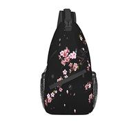 Cherry Blossom Sling Bag Mochila cruzada, pétalos de flores que caen Flor de cerezo Rama de árbol Bolsa de pecho Ajustable Mochila de hombro informal Diseño floral Viajes Senderismo Mochila para hombr