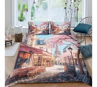 Cherry blossom urban Funda de Edredón 3 Piezas Compuesto Impresión 3D Cierre de Cherry blossom urban Funda Edredon Fundas de Almohada Suave Transpirable for niños y niñas Super king（260x220cm）