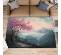 Cherry Blossoms - Alfombra de montaña y decoración del hogar, alfombras de paisaje para sala de estar, alfombras lavables para dormitorio, alfombras antideslizantes de pelo bajo, 180 x 240 cm