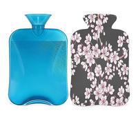 Cherry Blossoms - Botella de agua caliente de primavera con cubierta esponjosa de 2 l, botella de cerezo de gran capacidad, bolsa de agua para noches acogedoras, alivio del dolor, espalda, cuello y