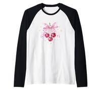 Cherry Bow Coquette Womens Princess Birthday Camiseta Manga Raglan