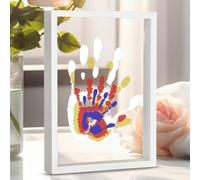 CHERRY CHEERS Kit de huellas dactilares familiares, marco de madera de recuerdo artesanal DIY, juego de regalo Endlos, pinturas no tóxicas, hojas transparentes (marrón) (White)