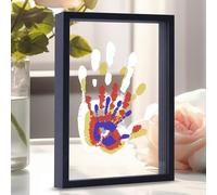 CHERRY CHEERS Kit de huellas dactilares familiares, marco de madera de recuerdo artesanal DIY, juego de regalo Endlos, pinturas no tóxicas, hojas transparentes (marrón) (Black)