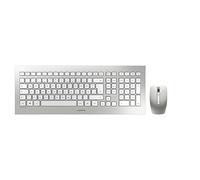 CHERRY DW 8000, Pack de Teclado y Ratón Inalámbricos, Distribución de Teclado Alemán (QWERTZ), Funciona con Pilas, Teclado Ultraplano, Ratón de 3 Botones con Sensor de Infrarrojos, Blanco/Plateado