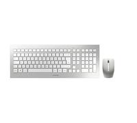 CHERRY DW 8000, Pack de Teclado y Ratón Inalámbricos, Distribución de Teclado Europeo (QWERTY), Funciona con Pilas, Teclado Ultraplano, Ratón de 3 Botones con Sensor de Infrarrojos, Blanco/Plateado