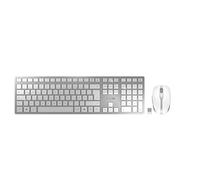 CHERRY DW 9100 SLIM, Pack de Teclado y Ratón Inalámbricos, Distribución de Teclado Alemán (QWERTZ), Bluetooth y Radiofrecuencia de 2,4 GHz, Teclas Silenciosas, Recargable, Blanco/Plateado