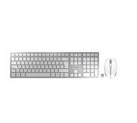 CHERRY DW 9100 SLIM, Pack de Teclado y Ratón Inalámbricos, Distribución de Teclado Francés (AZERTY), Bluetooth y Radiofrecuencia de 2,4 GHz, Teclas Silenciosas, Recargable, Blanco/Plateado