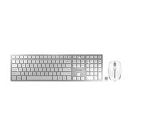 CHERRY DW 9100 SLIM, Pack de Teclado y Ratón Inalámbricos, Teclado Inglés EE. UU. (QWERTY), Bluetooth y Radiofrecuencia 2,4 GHz, Teclas Silenciosas, Diseño Plano, Recargable, Blanco/Plateado