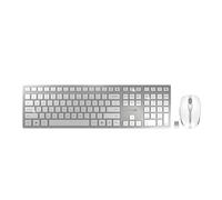 CHERRY DW 9100 SLIM, Pack de Teclado y Ratón Inalámbricos, Teclado Inglés EE. UU. (QWERTY), Bluetooth y Radiofrecuencia 2,4 GHz, Teclas Silenciosas, Diseño Plano, Recargable, Blanco/Plateado