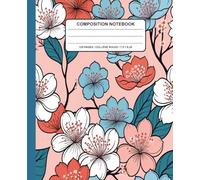 Cherry Floral Composition Notebook: Delicate Pink Sakura Flower Notebook with Blue and White Floral Pattern - 7.5 x 9.25 inches, 120 Page Lined Journal for School, Writing, Notes & Daily Journaling