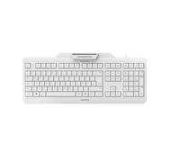CHERRY KC 1000 SC, Teclado de Seguridad con Cable y Lector de Tarjetas Integrado, Distribución Alemana (QWERTZ), Plug & Play (USB-A), Diseño Plano, Blanco-Gris