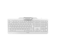 Cherry KC 1000 SC, Teclado de Seguridad con Cable y Lector de Tarjetas Integrado, Distribución UK (QWERTY), Plug&Play (USB-A), Diseño Plano, Blanco-Gris
