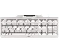 CHERRY KC 1000 SC, Teclado de Seguridad con Cable y Lector de Tarjetas Integrado, Distribución US (QWERTY), Plug & Play (USB-A), Diseño Plano, Blanco-Gris