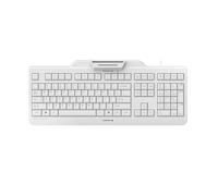 Cherry KC 1000 SC, Teclado de Seguridad con Cable y Terminal de Tarjeta Chip Integrado, Distribución de Teclado Europeo QWERTY, Ángel Azul, Blanco/Gris