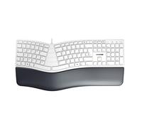 Cherry KC 4500 Ergo, ergonomische Tastatur, Deutsches Layout (QWERTZ), kabelgebunden, gepolsterte Handballenauflage mit Memory-Schaum, geschwungenes Tastenfeld, weiß-Grau