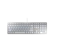 CHERRY KC 6000 SLIM FOR MAC, Teclado Mac con Cable (Conexión USB-A), Distribución de Teclado Inglés EE.UU. (QWERTY), Teclas Silenciosas, Diseño Plano, Blanco/Plateado
