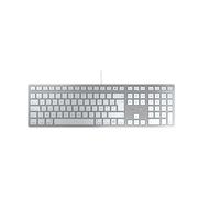 CHERRY KC 6000C FOR MAC, Teclado Mac con Cable (Conexión USB-C), Distribución de Teclado Francés (AZERTY), Teclas Silenciosas, Diseño Plano, Blanco/Plateado