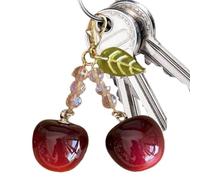 Cherry Keychain Pendant Set - Realistic Fruit Collectible Ornament System, Decorative Bag Phone Charm Accessory Kit, 1.97x1.97 Inch Size Unit, Women Girls Students Use, Travel Commuting Tote Decor