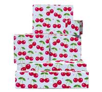 Cherry Papel De Regalo - 6 Hojas - For Mujeres Her Teenager Niñas - Rojo Cherry Disco - For Cumpleaños Fiestas Holidays - Niños & Adultos By Central 23
