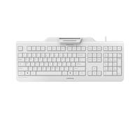 Cherry Secure Board 1.0, Teclado de Seguridad con Cable y Lector Integrado para Tarjetas Inteligentes y Tarjetas/Etiquetas RF/NFC, Distribución de Teclado Belga AZERTY, Blanco/Gris