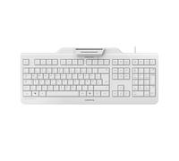 Cherry Secure Board 1.0, Teclado de Seguridad con Cable y Lector Integrado para Tarjetas Inteligentes y Tarjetas/Etiquetas RF/NFC, Distribución de Teclado Alemán QWERTZ, Blanco/Gris