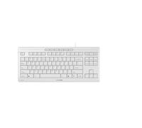 CHERRY STREAM KEYBOARD TKL, Teclado con Cable sin Teclado Numérico, Distribución de Teclado Europeo (QWERTY), Teclas Silenciosas, Experiencia de Tecleo Única, Blanco/Gris