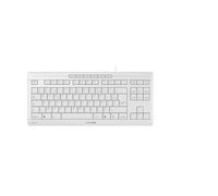 CHERRY STREAM KEYBOARD TKL, Teclado con Cable sin Teclado Numérico, Distribución de Teclado Francés (AZERTY), Teclas Silenciosas, Experiencia de Tecleo Única, Blanco/Gris