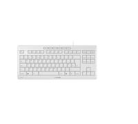 CHERRY STREAM KEYBOARD TKL, Teclado con Cable sin Teclado Numérico, Distribución de Teclado Inglés UK (QWERTY), Teclas Silenciosas, Experiencia de Tecleo Única, Blanco/Gris