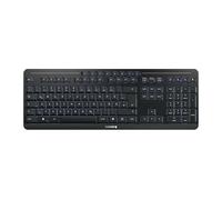 Cherry Stream Keyboard Ultimate, Teclado Inalámbrico Multidispositivo, Distribución Alemana (QWERTZ), Conexión vía Bluetooth, 2,4 GHz y Cable, Iluminado, Negro