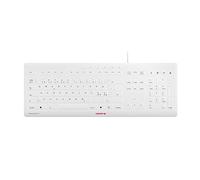 CHERRY STREAM PROTECT KEYBOARD, Teclado con Cable y Protector de Silicona Extraíble, Distribución de Teclado Pan Nordic (QWERTY), Diseño Plano, Desinfectable, Blanco/Gris