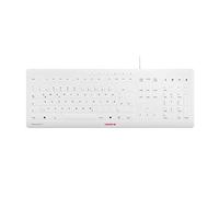 CHERRY STREAM PROTECT KEYBOARD, Teclado con Cable y Protector de Silicona Extraíble, Distribución de Teclado Alemán (QWERTZ), Diseño Plano, Desinfectable, Blanco/Gris