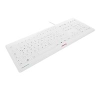 CHERRY STREAM PROTECT KEYBOARD, Teclado con Cable y Protector de Silicona Extraíble, Distribución de Teclado Alemán (QWERTZ), Diseño Plano, Desinfectable, Blanco/Gris