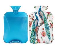 Cherry Tree - Botella de agua caliente con tapa, diseño de pavo real, bolsa de agua caliente de 2 L para aliviar el dolor, cuello y hombros, manos, pies, compresa caliente y fría