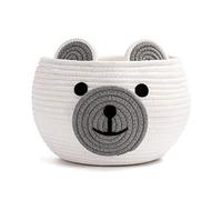 CherryNow Cesta de cuerda de algodón para bebé, cesta de regalo de oso para niños, cesta vacía para baby shower con asas, cesta pequeña de animales lindos, color blanco, 10.5 pulgadas de profundidad x